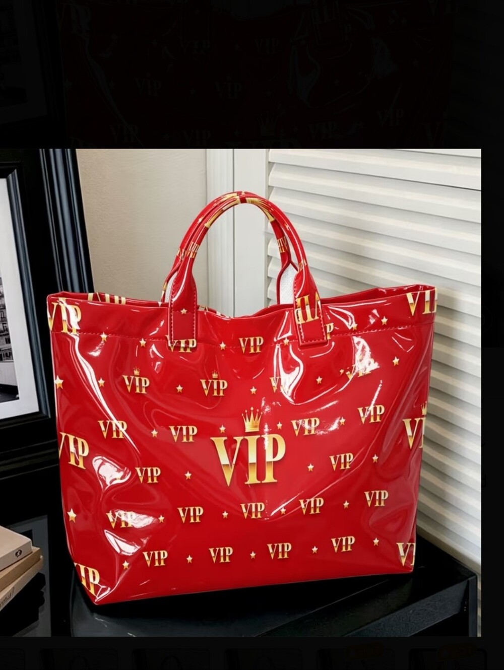 Women Elegant V.I.P "Very Important Person" PVC Large Tote Bag - Picture 4 of 4